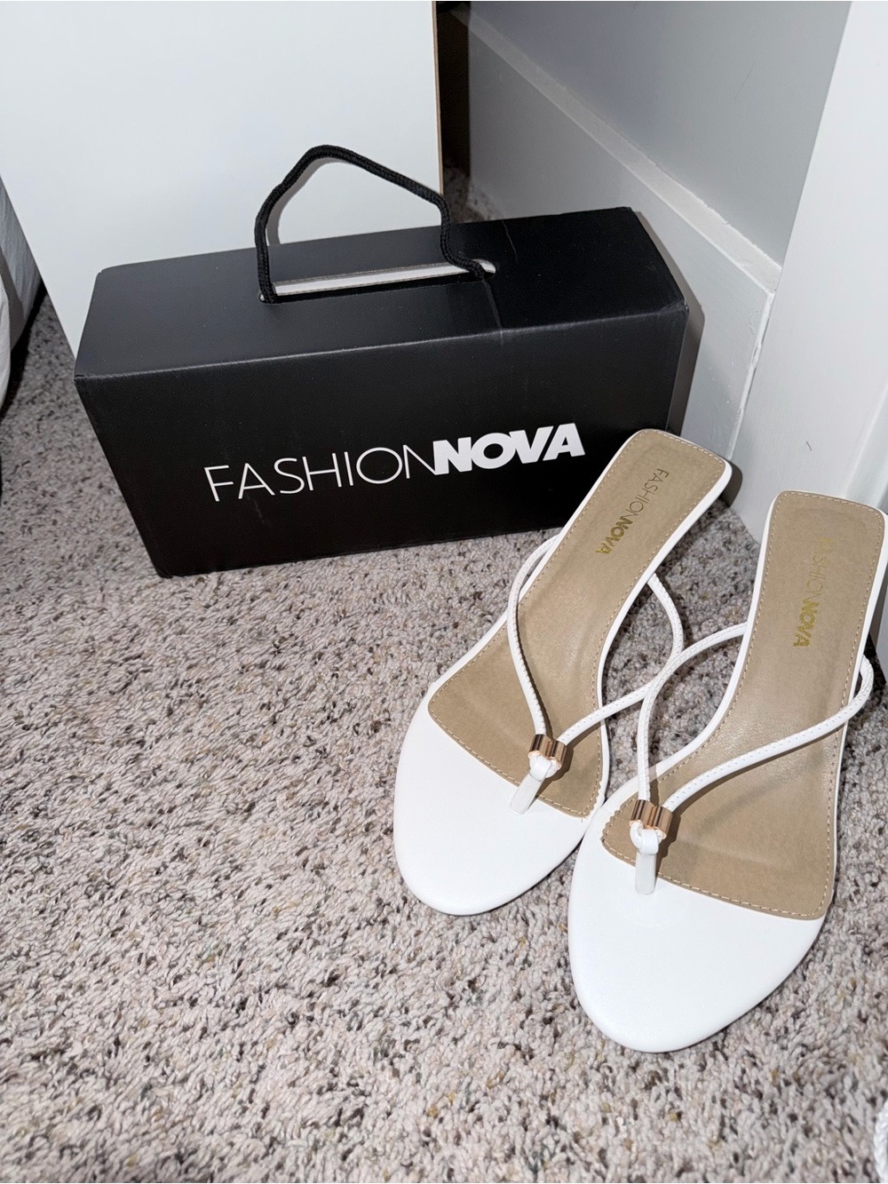 Fashion Nova White Strappy Mule Heels